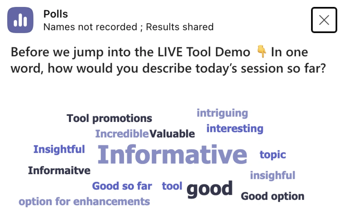 Live Poll 3: Word cloud of attendee reactions: Informative, Insightful, Valuable, Incredible, intriguing